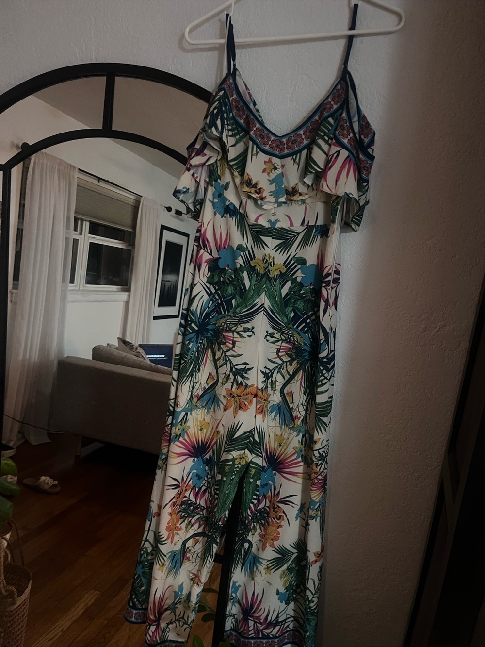 Tropical Print Women's Maxi Dress - White with Multicolor Floral Xs